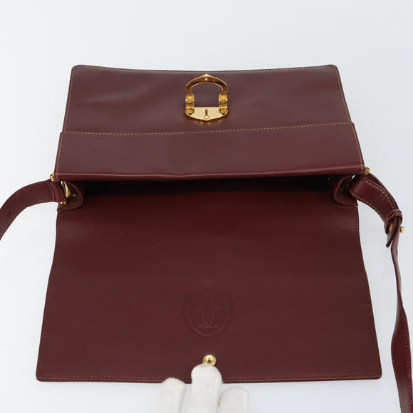 CARTIER Shoulder Bag Leather Bordeaux Gold Auth 145960
