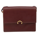 CARTIER Shoulder Bag Leather Bordeaux Gold Auth 145960-2