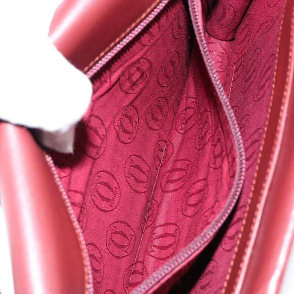 CARTIER Shoulder Bag Leather Bordeaux Gold Auth 145960