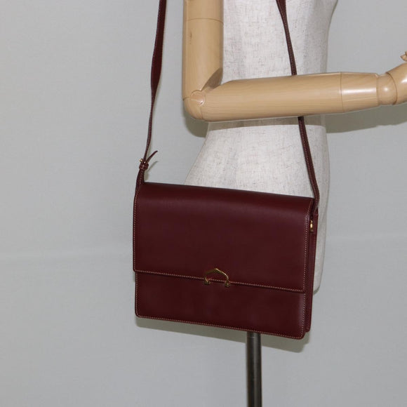 CARTIER Shoulder Bag Leather Bordeaux Gold Auth 145960