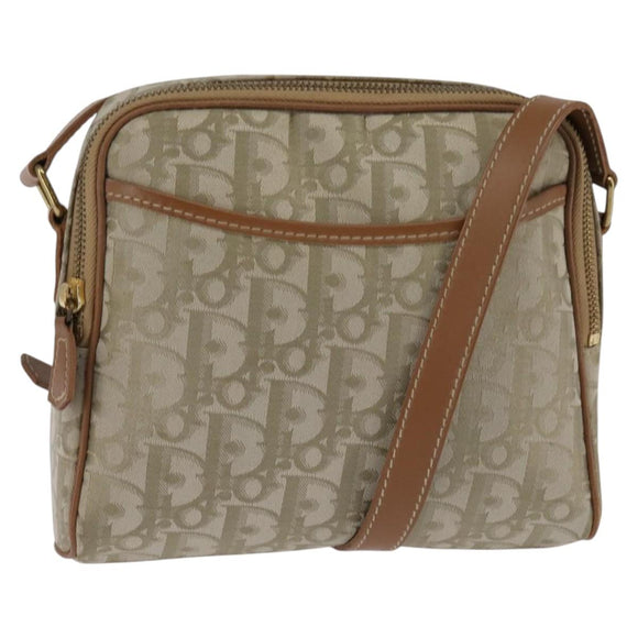 Christian Dior Trotter Canvas Shoulder Bag Gold Beige Auth 145961