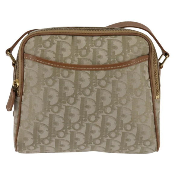 Christian Dior Trotter Canvas Shoulder Bag Gold Beige Auth 145961