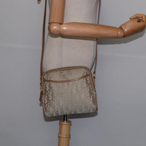 Christian Dior Trotter Canvas Shoulder Bag Gold Beige Auth 145961