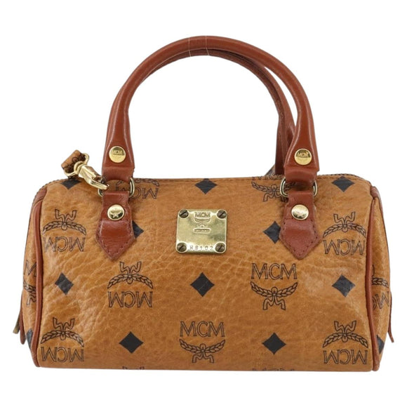 MCM Vicetos Logogram Hand Bag PVC 2way Brown Gold Auth 145962