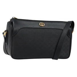 GUCCI Micro GG Supreme Shoulder Bag PVC Black Gold Auth 145968