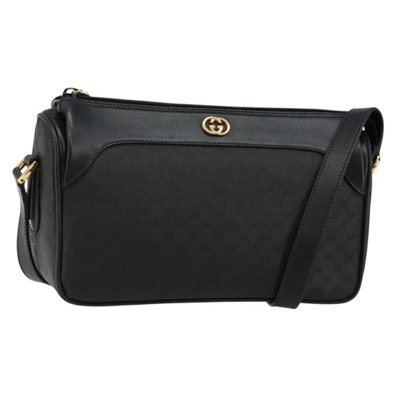 GUCCI Micro GG Supreme Shoulder Bag PVC Black Gold Auth 145968