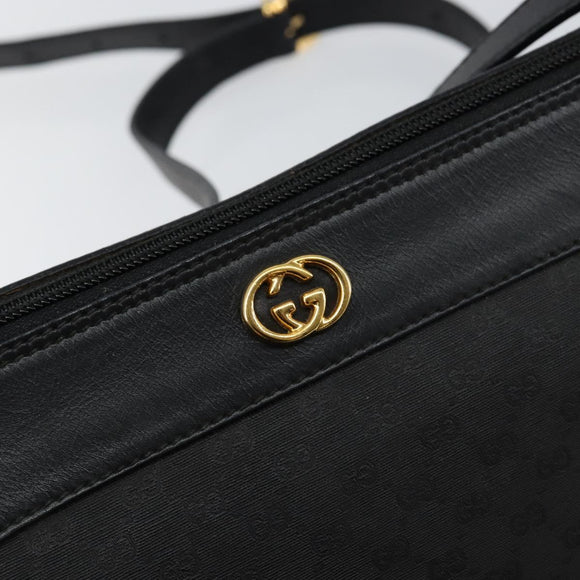 GUCCI Micro GG Supreme Shoulder Bag PVC Black Gold Auth 145968