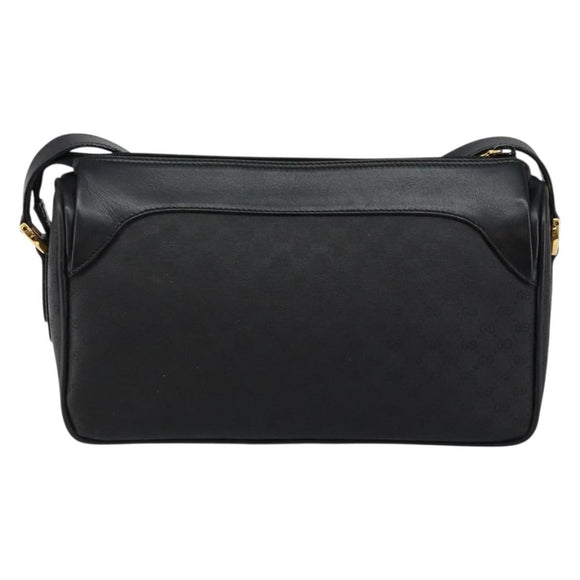 GUCCI Micro GG Supreme Shoulder Bag PVC Black Gold Auth 145968