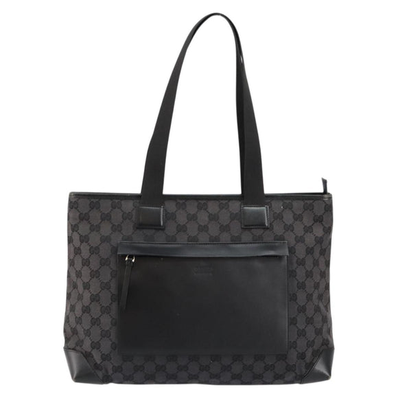 GUCCI GG Canvas Tote Bag Black Silver 019 0426 Auth 145970