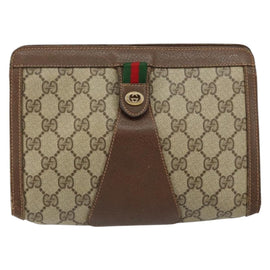 GUCCI GG Supreme Web Sherry Line Clutch Bag PVC Beige Gold 89 01 032 Auth 145971 - 0