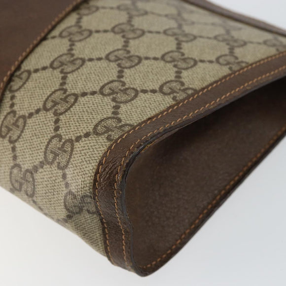 GUCCI GG Supreme Web Sherry Line Clutch Bag PVC Beige Gold 89 01 032 Auth 145971