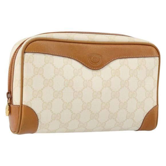 GUCCI GG Canvas Clutch Bag White Gold Auth 145972
