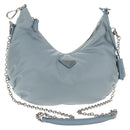 PRADA Chain Shoulder Bag Nylon Light Blue Silver Auth 145974M-1