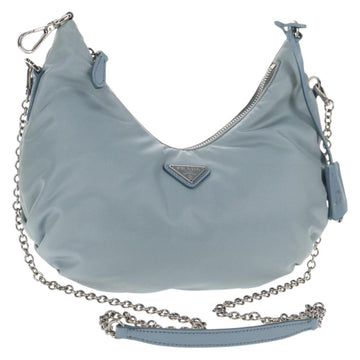 PRADA Chain Shoulder Bag Nylon Light Blue Silver Auth 145974M