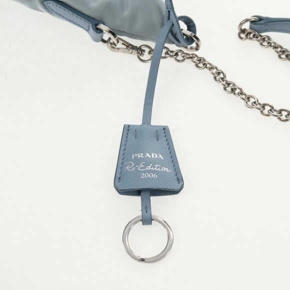 PRADA Chain Shoulder Bag Nylon Light Blue Silver Auth 145974M