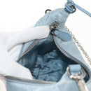 PRADA Chain Shoulder Bag Nylon Light Blue Silver Auth 145974M-25