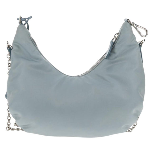 PRADA Chain Shoulder Bag Nylon Light Blue Silver Auth 145974M