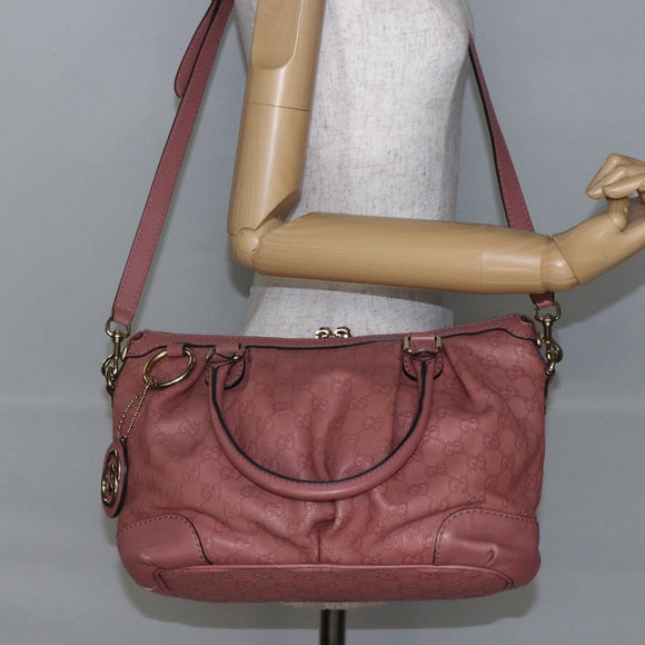 GUCCI GG Canvas Guccissima Hand Bag Leather 2way Pink Gold 247902 Auth 145986