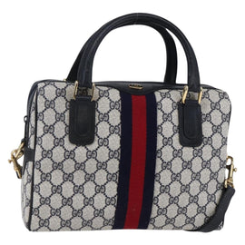 GUCCI GG Supreme Sherry Line Shoulder Bag PVC 2way Navy Gold 010 378 Auth 145988