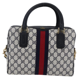 GUCCI GG Supreme Sherry Line Shoulder Bag PVC 2way Navy Gold 010 378 Auth 145988 - 0