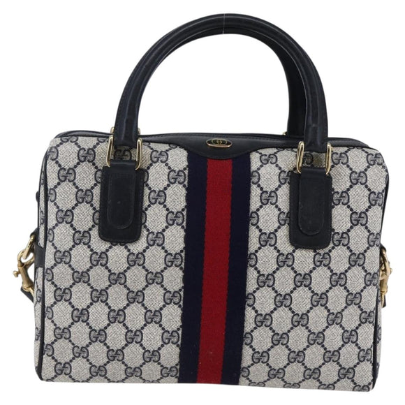 GUCCI GG Supreme Sherry Line Shoulder Bag PVC 2way Navy Gold 010 378 Auth 145988