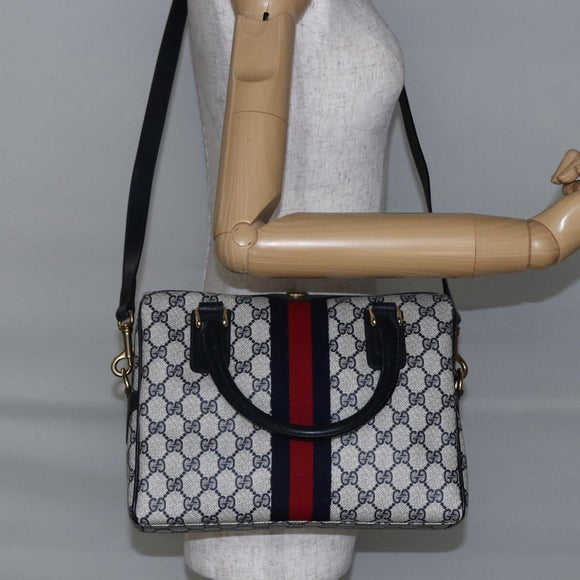 GUCCI GG Supreme Sherry Line Shoulder Bag PVC 2way Navy Gold 010 378 Auth 145988