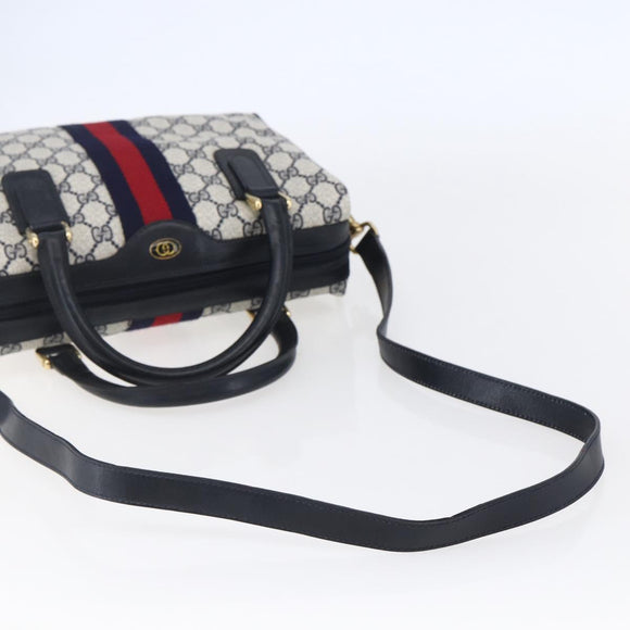 GUCCI GG Supreme Sherry Line Shoulder Bag PVC 2way Navy Gold 010 378 Auth 145988