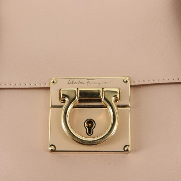 Salvatore Ferragamo Gancini Shoulder Bag Leather Pink Gold Auth 145992