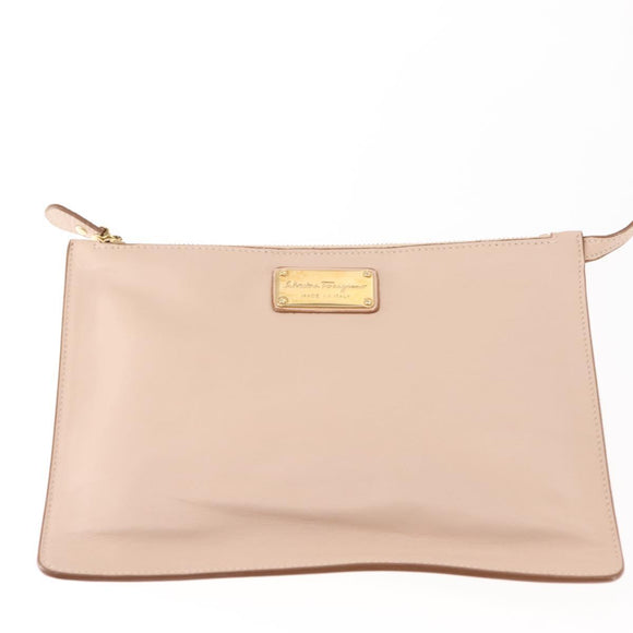 Salvatore Ferragamo Gancini Shoulder Bag Leather Pink Gold Auth 145992