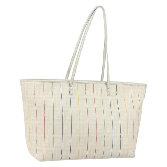 FENDI Zucca Canvas Tote Bag PVC Ivory Gold Auth 145993