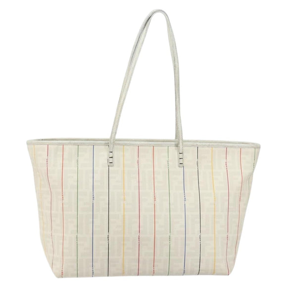 FENDI Zucca Canvas Tote Bag PVC Ivory Gold Auth 145993