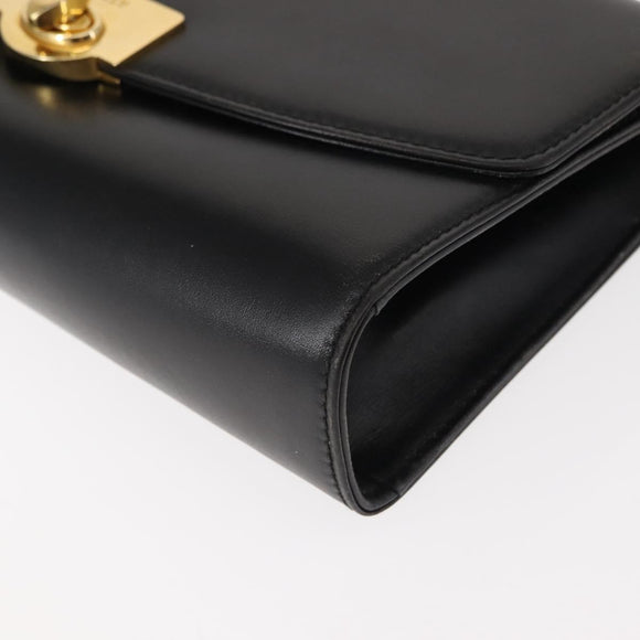 BALLY Chain Shoulder Bag Leather Black Gold Auth 145994