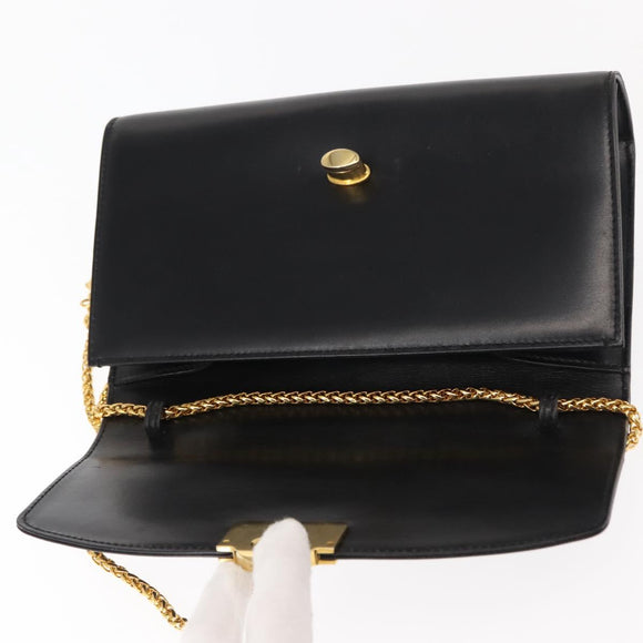BALLY Chain Shoulder Bag Leather Black Gold Auth 145994