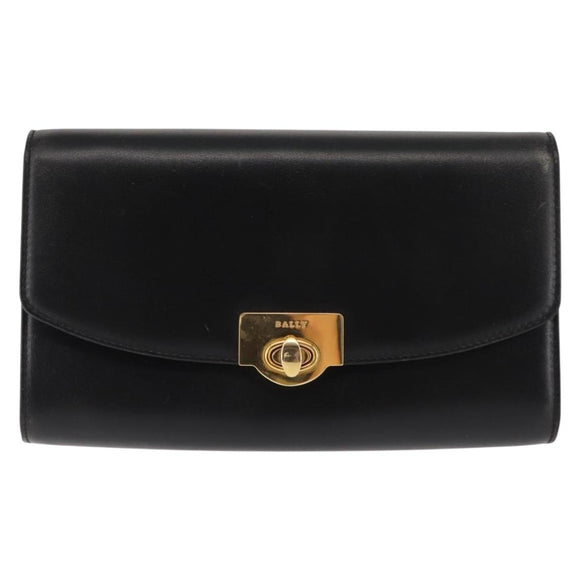 BALLY Chain Shoulder Bag Leather Black Gold Auth 145994