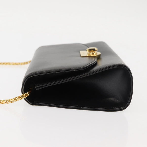 BALLY Chain Shoulder Bag Leather Black Gold Auth 145994
