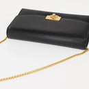BALLY Chain Shoulder Bag Leather Black Gold Auth 145994-6