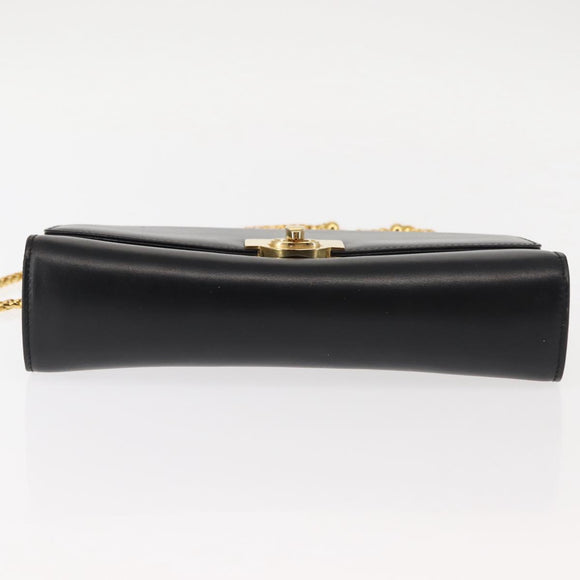 BALLY Chain Shoulder Bag Leather Black Gold Auth 145994