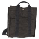 HERMES Her Line Backpack Canvas Gray Silver Auth 145996-1