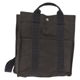 HERMES Her Line Backpack Canvas Gray Silver Auth 145996