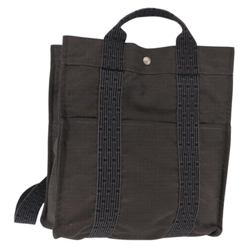 HERMES Her Line Backpack Canvas Gray Silver Auth 145996