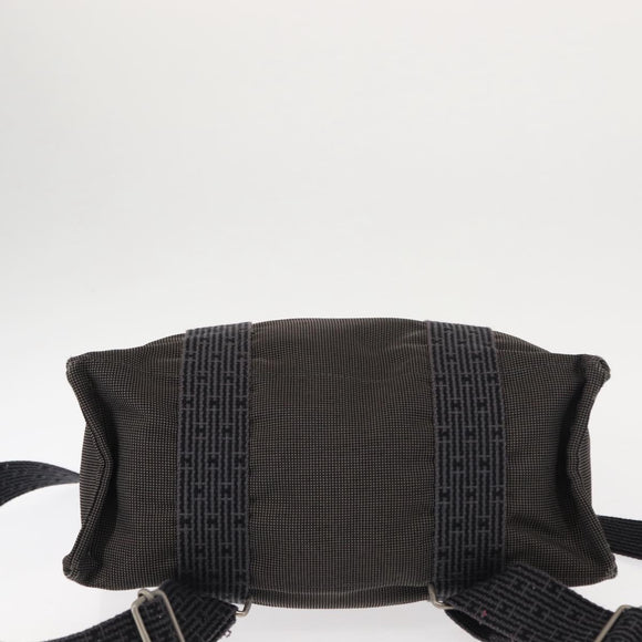 HERMES Her Line Backpack Canvas Gray Silver Auth 145996