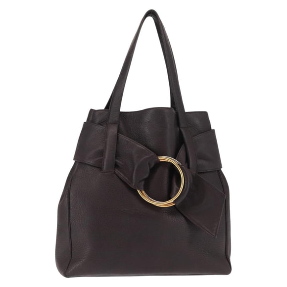 CARTIER Trinity Tote Bag Leer Bruin Goud Auth 145998