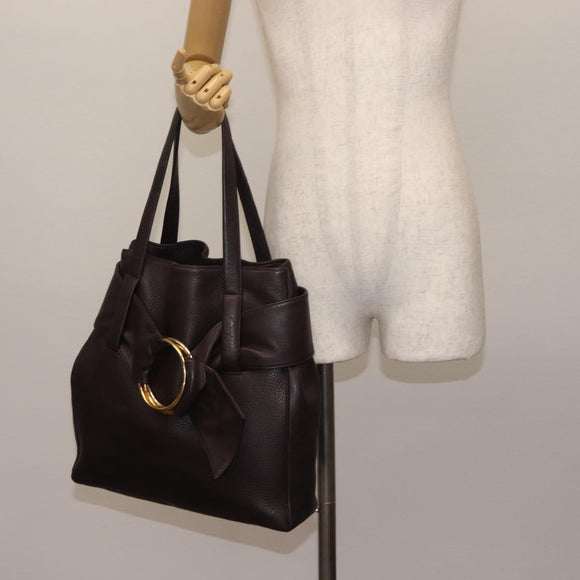 CARTIER Trinity Tote Bag Leer Bruin Goud Auth 145998