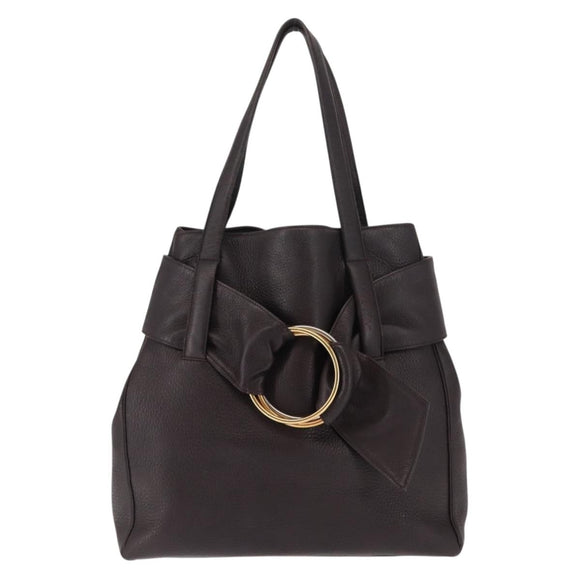 CARTIER Trinity Tote Bag Leer Bruin Goud Auth 145998
