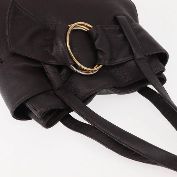 CARTIER Trinity Tote Bag Leer Bruin Goud Auth 145998