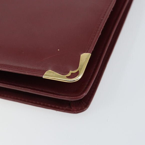CARTIER Shoulder Bag Leather Bordeaux Gold Auth 145999