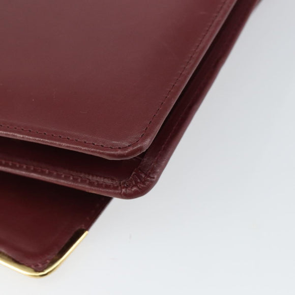 CARTIER Shoulder Bag Leather Bordeaux Gold Auth 145999
