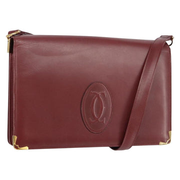 CARTIER Shoulder Bag Leather Bordeaux Gold Auth 145999
