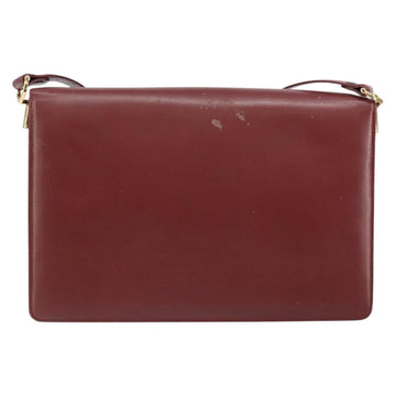CARTIER Shoulder Bag Leather Bordeaux Gold Auth 145999 - 0