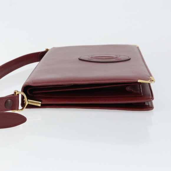 CARTIER Shoulder Bag Leather Bordeaux Gold Auth 145999